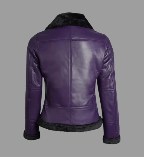 Women's Purple Shearling Leather Bomber Jacket