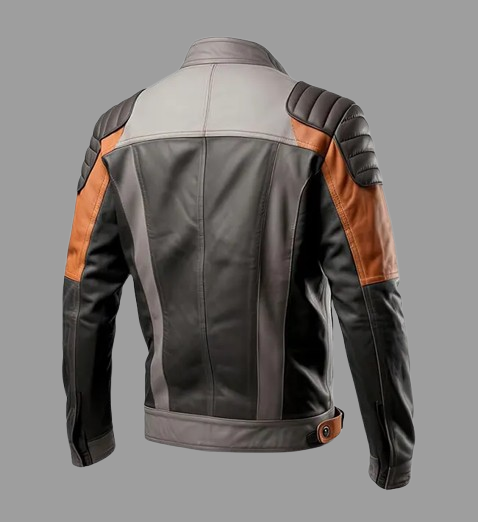 Men’s Grey Brown Motorbike Rider Leather Jacket