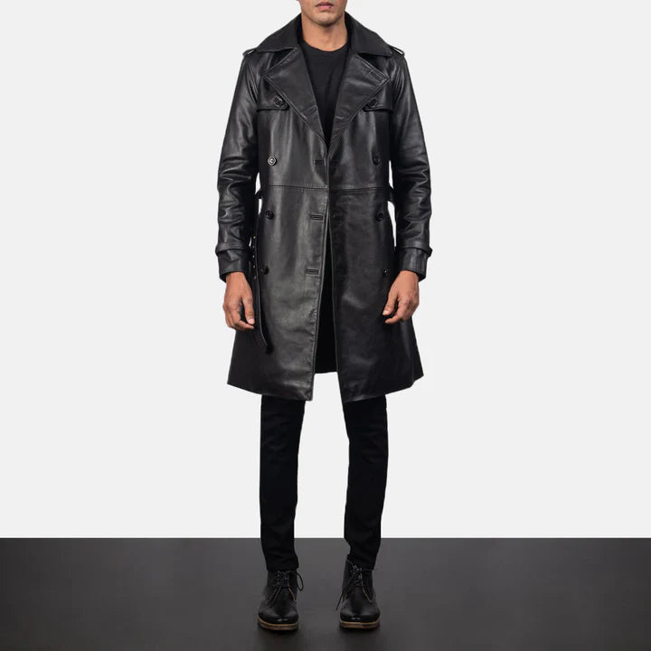Royson Black Breezion Leather Duster Coat