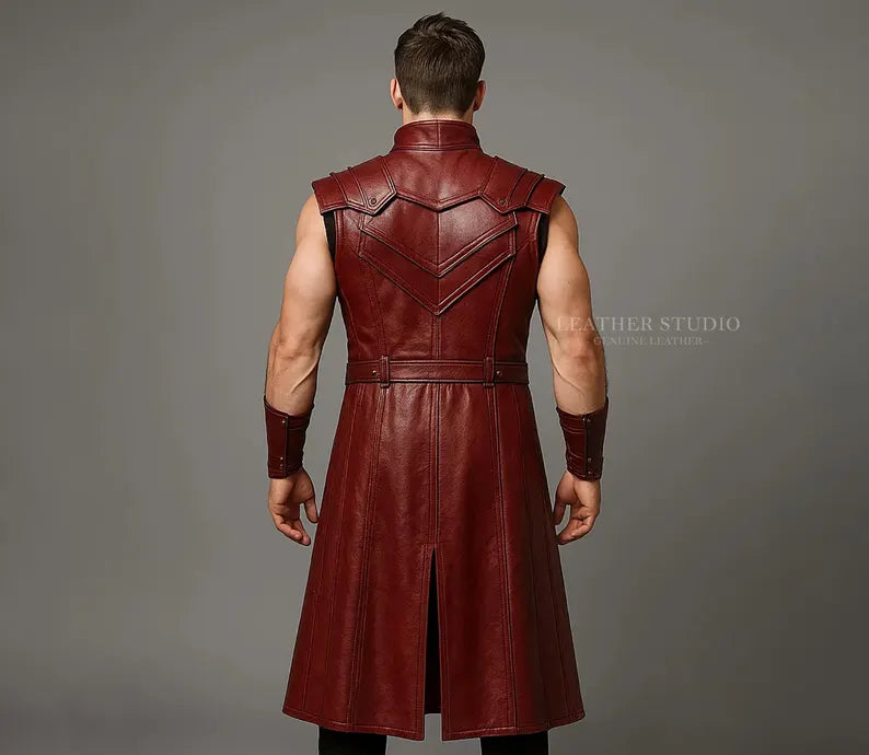 Red Leather Warrior Vest Handmade Fantasy Cosplay Tunic Custom LARP Renaissance Sleeveless Coat Medieval Armor Style Costume for Men