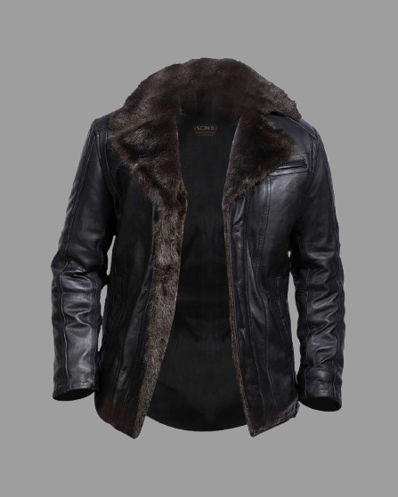 Men's Black Shearling Lined Leather Coat