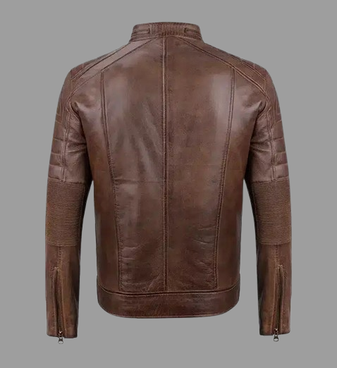 Men's Distressed Coffee Brown Cafe Racer Leather Jacket