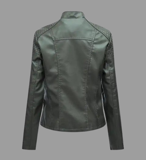 Women’s Army Green Leather Moto Jacket