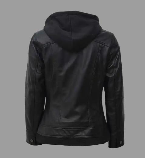 Women’s Black Leather Jacket With Hood