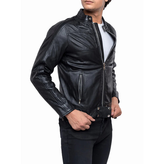 Men’s Real Lamb Leather CAFE Racer Jacket, Bikers Jacket