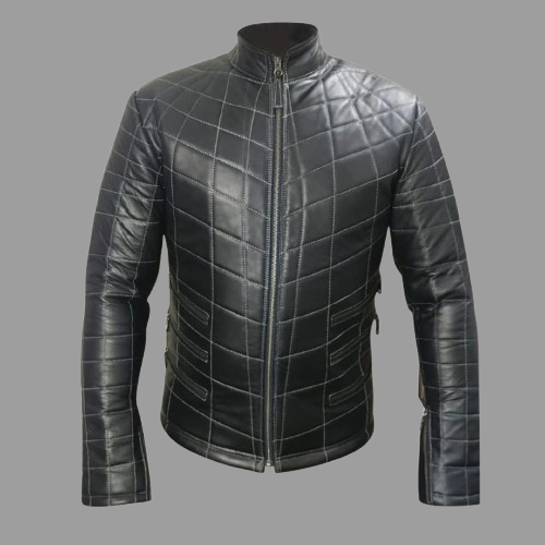 MEN’S REAL LAMB LEATHER JACKET SPIDER WEB QUILTED BIKERS JACKET