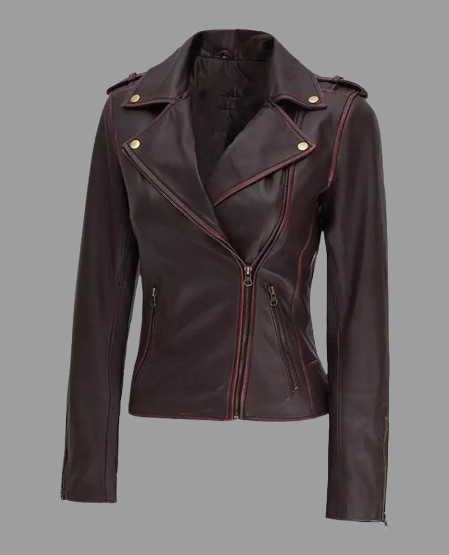 Women's Brown Asymmetrical Leather Motorcycle Jacket