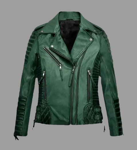Women's Charlotte Burnt Green Leather Jacket