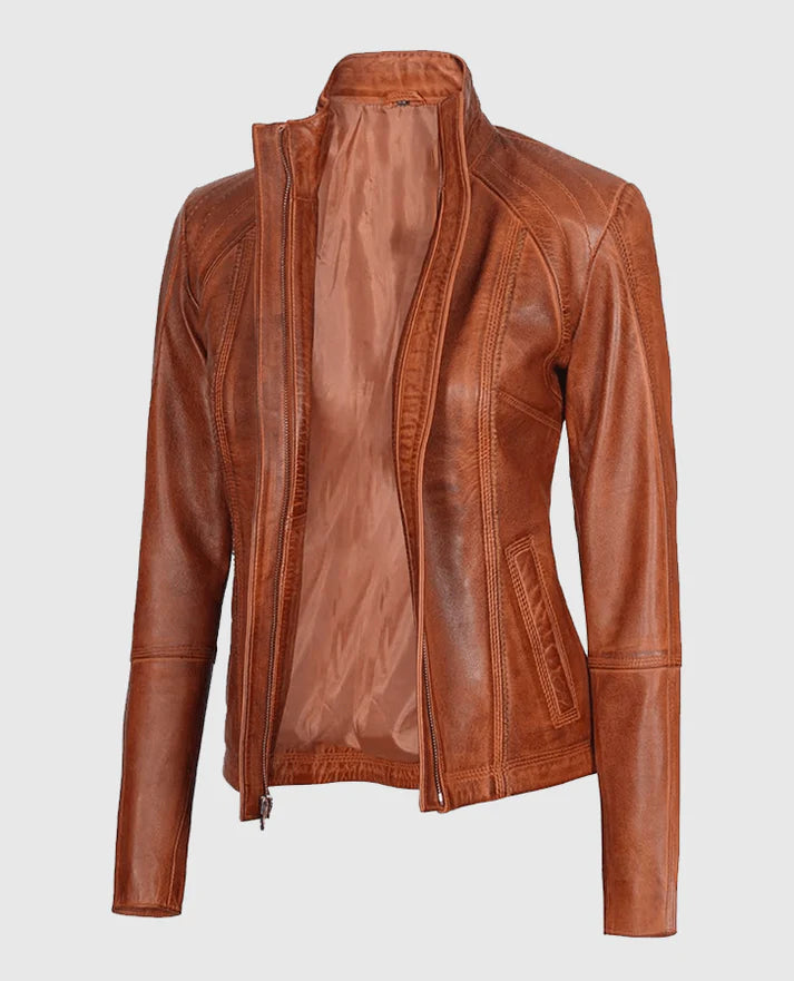 Women's Acerra Real Cognac Brown Leather Jacket
