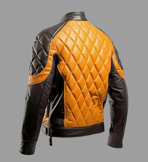 Men's Mustard Black Biker Leather Jacket