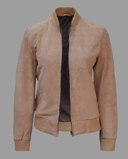 Women's Camel Suede Bomber Jacket