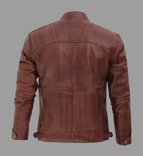 Men's Brown Cafe Racer Diamond Quilted Leather Jacket