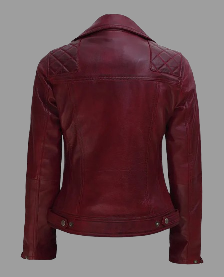 Kimberley Quilted Leather Motorcycle Maroon Jacket for Women