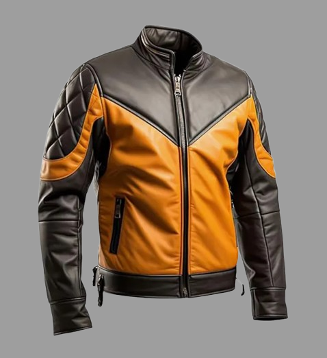 Men's Mustard Black Biker Leather Jacket
