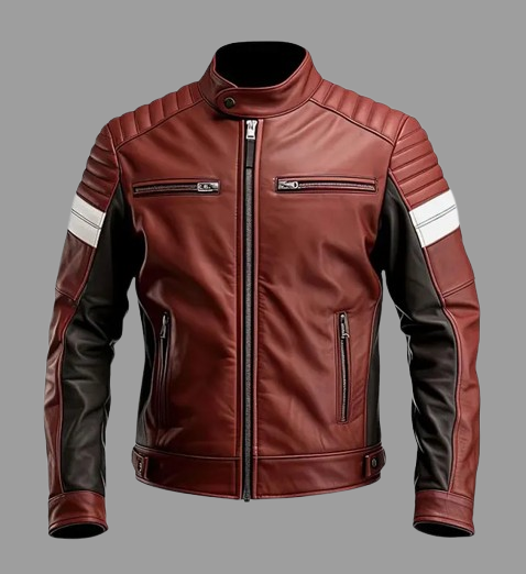 Men’s Maroon Brown Moto Biker Leather Jacket