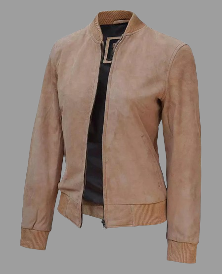 Women's Camel Suede Bomber Jacket