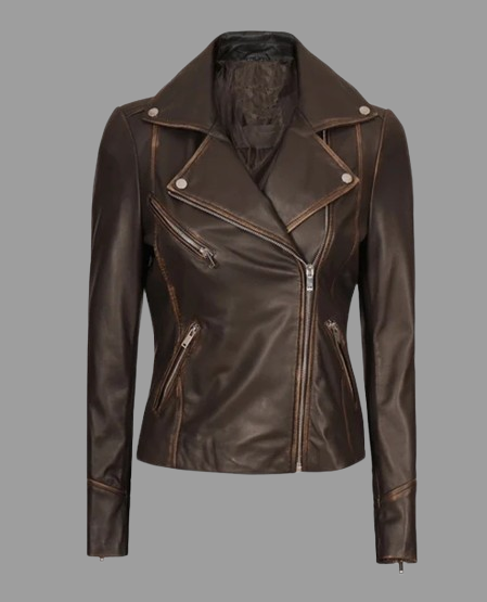Women's Brown Rub-off Vintage Leather Biker Jacket