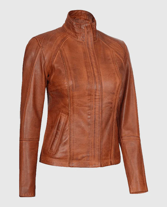 Women's Acerra Real Cognac Brown Leather Jacket