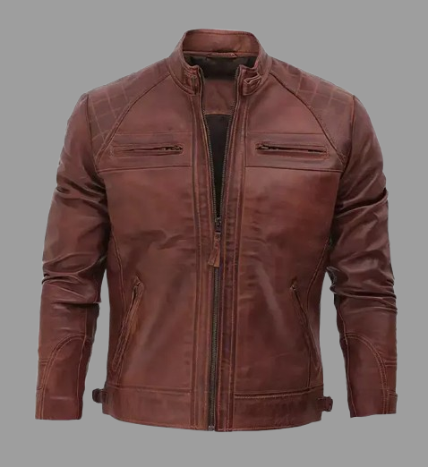 Men's Brown Cafe Racer Diamond Quilted Leather Jacket