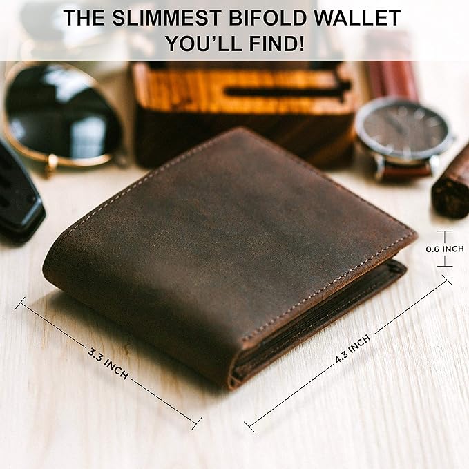 Mens Leather Slim Bifold Wallet | RFID Blocking with 2 ID Windows | By Stay Fine