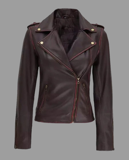 Women's Brown Asymmetrical Leather Motorcycle Jacket