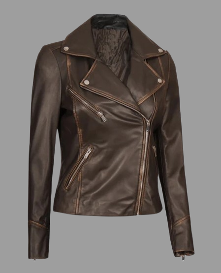Women's Brown Rub-off Vintage Leather Biker Jacket