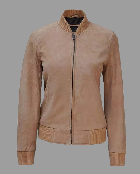 Women's Camel Suede Bomber Jacket