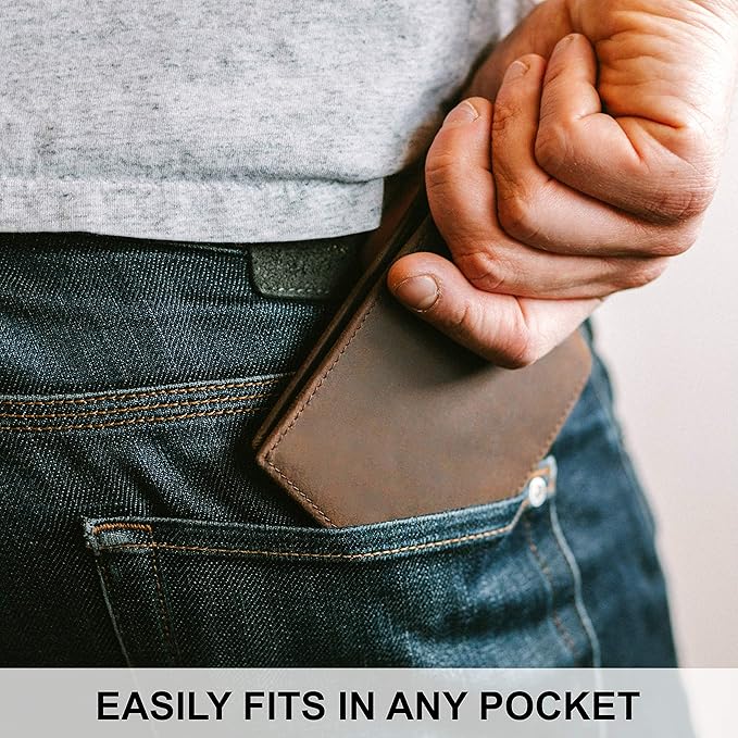 Mens Leather Slim Bifold Wallet | RFID Blocking with 2 ID Windows | By Stay Fine