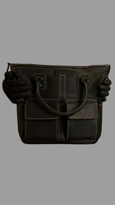 Classic Black Leather Work Bag