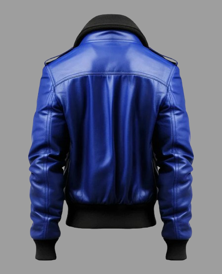 Men's Blue Leather Bomber Jacket