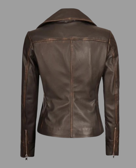 Women's Brown Rub-off Vintage Leather Biker Jacket