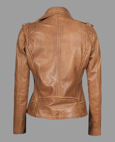 Kirsten Women's Asymmetrical Camel Brown Real Leather Jacket