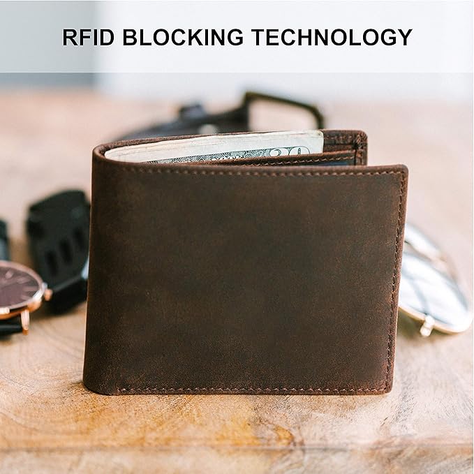 Mens Leather Slim Bifold Wallet | RFID Blocking with 2 ID Windows | By Stay Fine