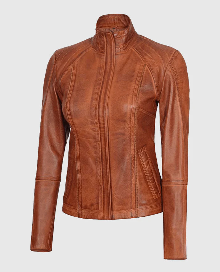 Women's Acerra Real Cognac Brown Leather Jacket