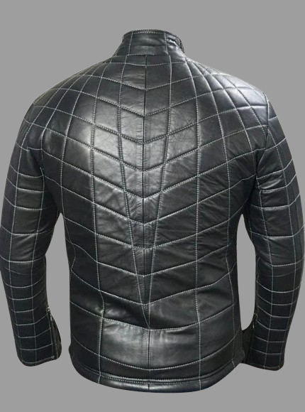 MEN’S REAL LAMB LEATHER JACKET SPIDER WEB QUILTED BIKERS JACKET