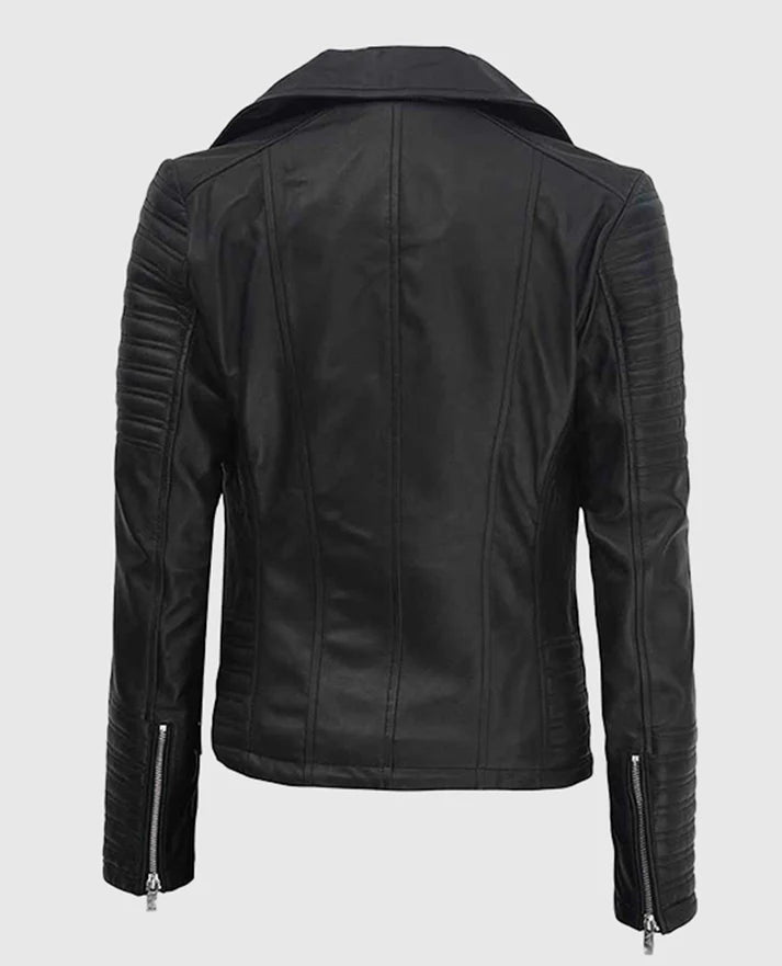Women's Asymmetrical Quilted Black Biker Leather Jacket