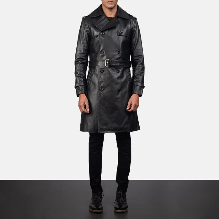 Royson Black Breezion Leather Duster Coat