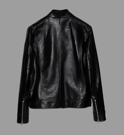 Men's Band Collar Biker Leather Jacket