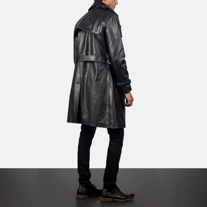 Royson Black Breezion Leather Duster Coat
