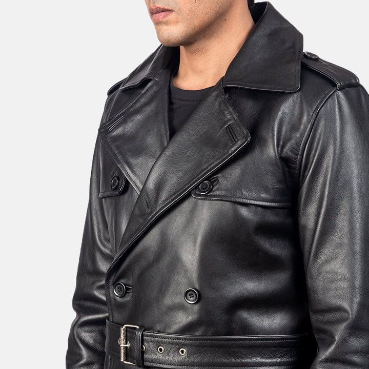 Royson Black Breezion Leather Duster Coat