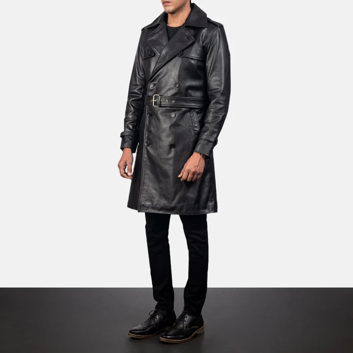 Royson Black Breezion Leather Duster Coat