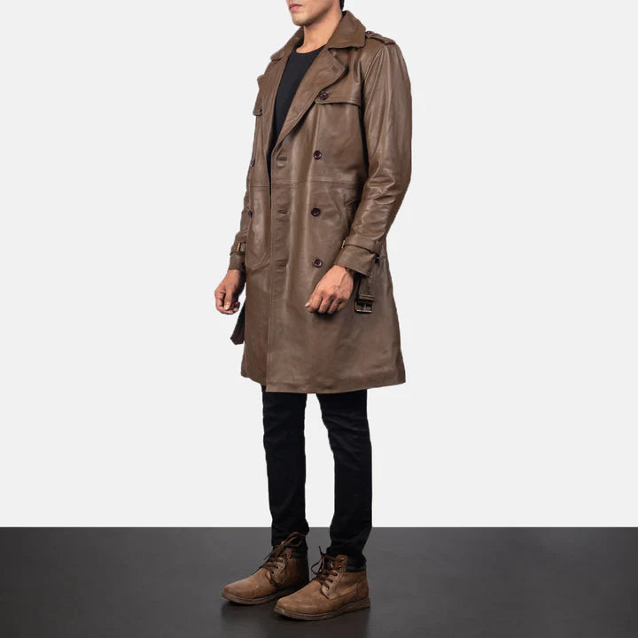 Royson Black Breezion Leather Duster Coat