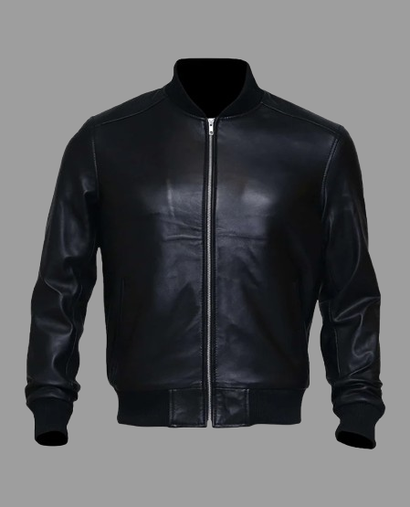 Men's Black Sheepskin Leather Varsity Bomber Jacket