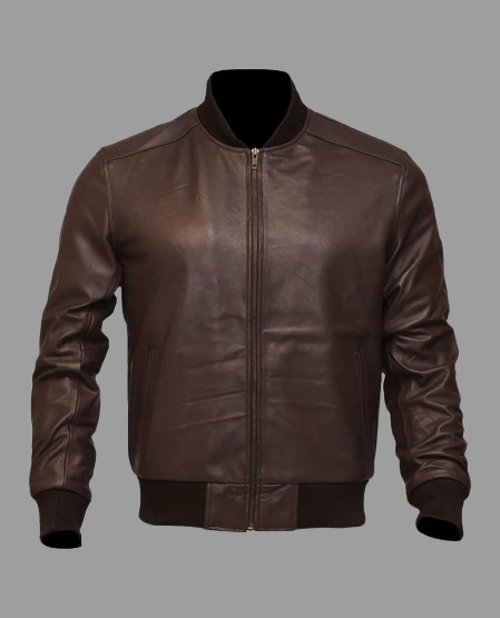 Mens Dark Brown Sheepskin Leather Varsity Bomber Jacket