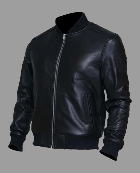 Men's Black Sheepskin Leather Varsity Bomber Jacket