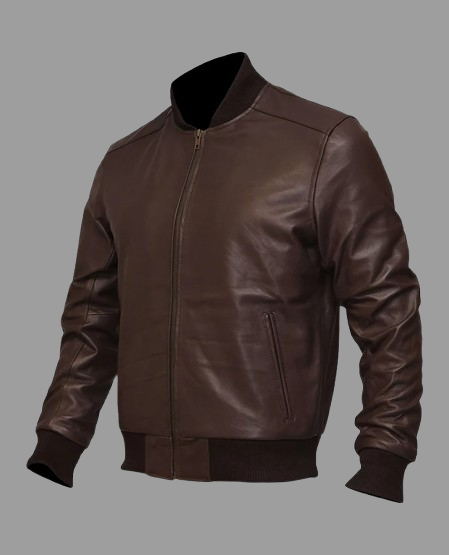 Mens Dark Brown Sheepskin Leather Varsity Bomber Jacket
