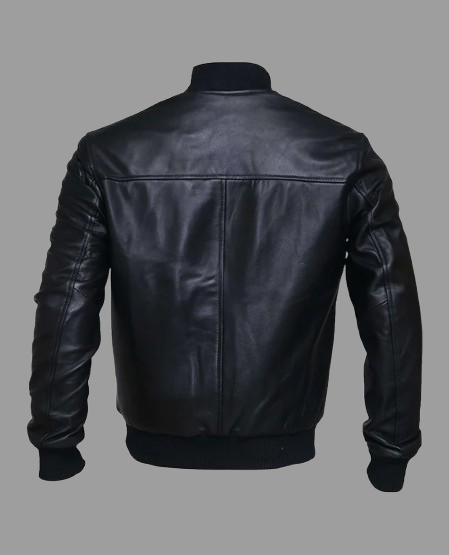 Men's Black Sheepskin Leather Varsity Bomber Jacket