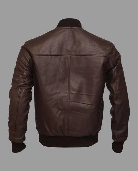 Mens Dark Brown Sheepskin Leather Varsity Bomber Jacket