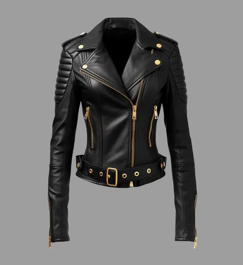 Black Biker Leather Jacket For Women
