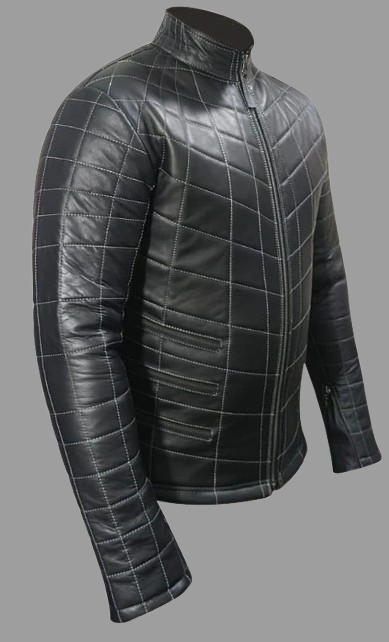 MEN’S REAL LAMB LEATHER JACKET SPIDER WEB QUILTED BIKERS JACKET